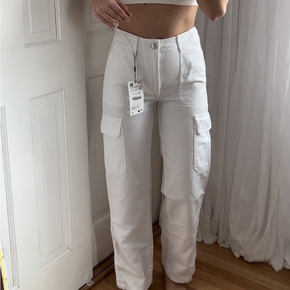 Zara Pants & Jumpsuits Zara High Rise Trf Straight Leg Cargo Pants